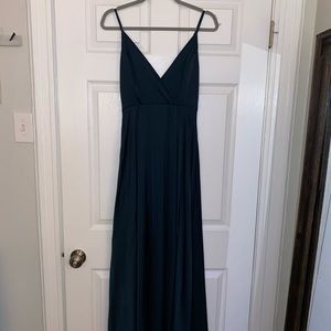 Lulu’s Ode to Love Emerald Green Satin Maxi Dress size s